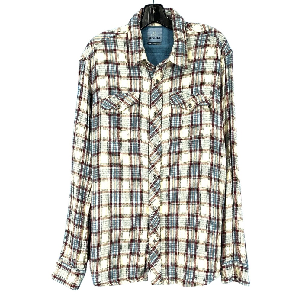 PRANA BREATHE Men's MULTI PLAID Flannel 2-POCKET Long Sleeve BUTTON-UP Shirt M
